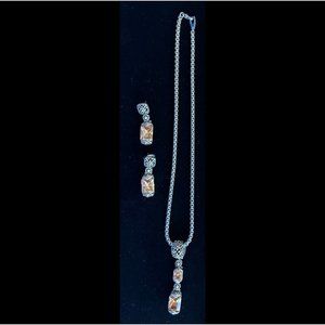 Brighton Collection Silver Plated Pendant Necklace & Earrings Set. Topaz Crystal